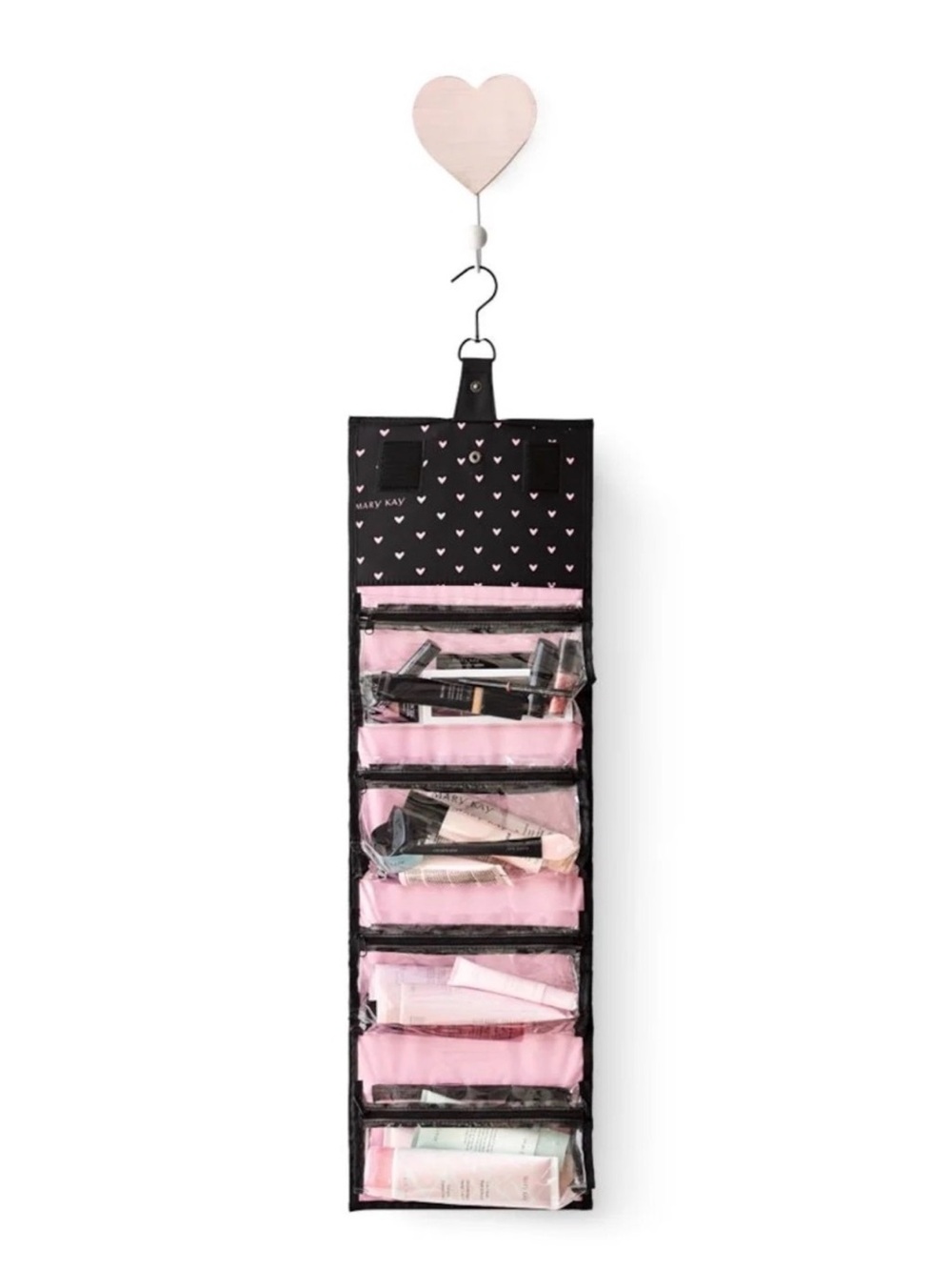 Mary Kay Black & Pink Hanging Cosmetic Organizer with Clear Pockets